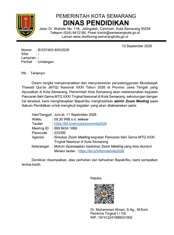 Simulasi Zoom Meeting kegiatan Pancaran Ilahi Gema MTQ XXXI Tingkat Nasional di Kota Semarang